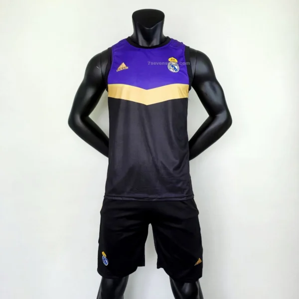 رکابی شلوارک رئال تمرینی مشکی بنفش - سون اسپرت